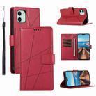 For iPhone 11 PU Genuine Leather Texture Embossed Line Phone Case(Red) - 1