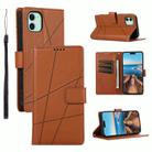 For iPhone 11 PU Genuine Leather Texture Embossed Line Phone Case(Brown) - 1