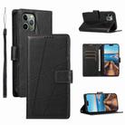 For iPhone 11 Pro PU Genuine Leather Texture Embossed Line Phone Case(Black) - 1