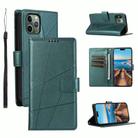 For iPhone 11 Pro PU Genuine Leather Texture Embossed Line Phone Case(Green) - 1