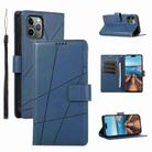 For iPhone 11 Pro Max PU Genuine Leather Texture Embossed Line Phone Case(Blue) - 1