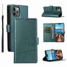For iPhone 11 Pro Max PU Genuine Leather Texture Embossed Line Phone Case(Green) - 1
