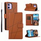 For iPhone 12 PU Genuine Leather Texture Embossed Line Phone Case(Brown) - 1