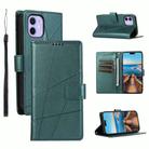 For iPhone 12 PU Genuine Leather Texture Embossed Line Phone Case(Green) - 1