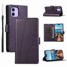 For iPhone 12 PU Genuine Leather Texture Embossed Line Phone Case(Purple) - 1