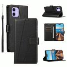 For iPhone 12 mini PU Genuine Leather Texture Embossed Line Phone Case(Black) - 1