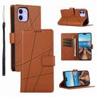 For iPhone 12 mini PU Genuine Leather Texture Embossed Line Phone Case(Brown) - 1