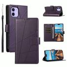 For iPhone 12 mini PU Genuine Leather Texture Embossed Line Phone Case(Purple) - 1