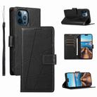 For iPhone 12 Pro PU Genuine Leather Texture Embossed Line Phone Case(Black) - 1