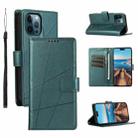 For iPhone 12 Pro Max PU Genuine Leather Texture Embossed Line Phone Case(Green) - 1