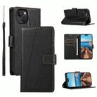 For iPhone 13 PU Genuine Leather Texture Embossed Line Phone Case(Black) - 1