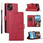 For iPhone 13 PU Genuine Leather Texture Embossed Line Phone Case(Red) - 1