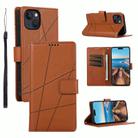 For iPhone 13 PU Genuine Leather Texture Embossed Line Phone Case(Brown) - 1