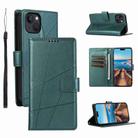 For iPhone 13 PU Genuine Leather Texture Embossed Line Phone Case(Green) - 1