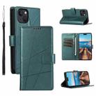 For iPhone 13 mini PU Genuine Leather Texture Embossed Line Phone Case(Green) - 1