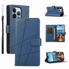 For iPhone 13 Pro PU Genuine Leather Texture Embossed Line Phone Case(Blue) - 1