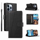 For iPhone 13 Pro PU Genuine Leather Texture Embossed Line Phone Case(Black) - 1