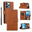 For iPhone 13 Pro PU Genuine Leather Texture Embossed Line Phone Case(Brown) - 1