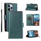 For iPhone 13 Pro PU Genuine Leather Texture Embossed Line Phone Case(Green) - 1