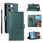 For iPhone 13 Pro Max PU Genuine Leather Texture Embossed Line Phone Case(Green) - 1