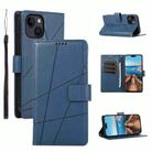 For iPhone 14 PU Genuine Leather Texture Embossed Line Phone Case(Blue) - 1