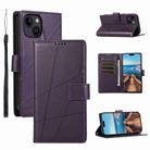 For iPhone 14 PU Genuine Leather Texture Embossed Line Phone Case(Purple) - 1