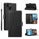 For iPhone 14 Plus PU Genuine Leather Texture Embossed Line Phone Case(Black) - 1