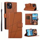 For iPhone 14 Plus PU Genuine Leather Texture Embossed Line Phone Case(Brown) - 1