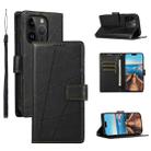 For iPhone 14 Pro PU Genuine Leather Texture Embossed Line Phone Case(Black) - 1