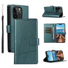 For iPhone 14 Pro PU Genuine Leather Texture Embossed Line Phone Case(Green) - 1