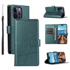 For iPhone 14 Pro Max PU Genuine Leather Texture Embossed Line Phone Case(Green) - 1