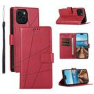 For iPhone 15 Plus PU Genuine Leather Texture Embossed Line Phone Case(Red) - 1