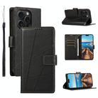 For iPhone 15 Pro PU Genuine Leather Texture Embossed Line Phone Case(Black) - 1