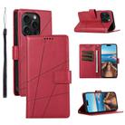 For iPhone 15 Pro PU Genuine Leather Texture Embossed Line Phone Case(Red) - 1