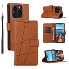 For iPhone 15 Pro PU Genuine Leather Texture Embossed Line Phone Case(Brown) - 1