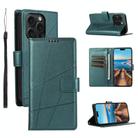 For iPhone 15 Pro PU Genuine Leather Texture Embossed Line Phone Case(Green) - 1