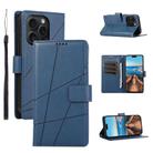 For iPhone 15 Pro Max PU Genuine Leather Texture Embossed Line Phone Case(Blue) - 1