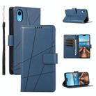 For iPhone XR PU Genuine Leather Texture Embossed Line Phone Case(Blue) - 1