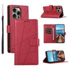 For iPhone 16 Pro Max PU Genuine Leather Texture Embossed Line Phone Case(Red) - 1