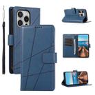 For iPhone 16 Pro PU Genuine Leather Texture Embossed Line Phone Case(Blue) - 1