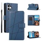 For iPhone 16 Plus PU Genuine Leather Texture Embossed Line Phone Case(Blue) - 1