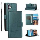 For iPhone 16 Plus PU Genuine Leather Texture Embossed Line Phone Case(Green) - 1