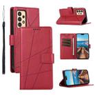 For Samsung Galaxy A13 PU Genuine Leather Texture Embossed Line Phone Case(Red) - 1