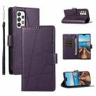 For Samsung Galaxy A72 5G PU Genuine Leather Texture Embossed Line Phone Case(Purple) - 1