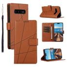 For Samsung Galaxy S10 PU Genuine Leather Texture Embossed Line Phone Case(Brown) - 1