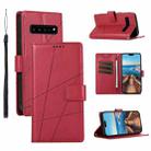 For Samsung Galaxy S10 5G PU Genuine Leather Texture Embossed Line Phone Case(Red) - 1