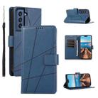 For Samsung Galaxy S21 FE 5G PU Genuine Leather Texture Embossed Line Phone Case(Blue) - 1