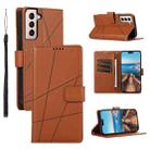 For Samsung Galaxy S21+ 5G PU Genuine Leather Texture Embossed Line Phone Case(Brown) - 1