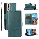 For Samsung Galaxy S21+ 5G PU Genuine Leather Texture Embossed Line Phone Case(Green) - 1