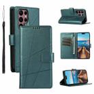 For Samsung Galaxy S22 Ultra 5G PU Genuine Leather Texture Embossed Line Phone Case(Green) - 1